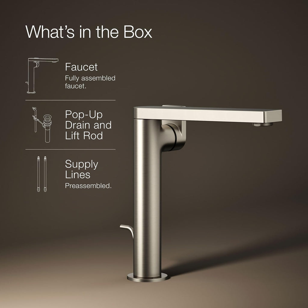 Kohler 73168-4-BN Composed® Tall Single-Handle Bathroom Sink Faucet with Lever Handle, 1.2 gpm, Vibrant Brushed Nickel