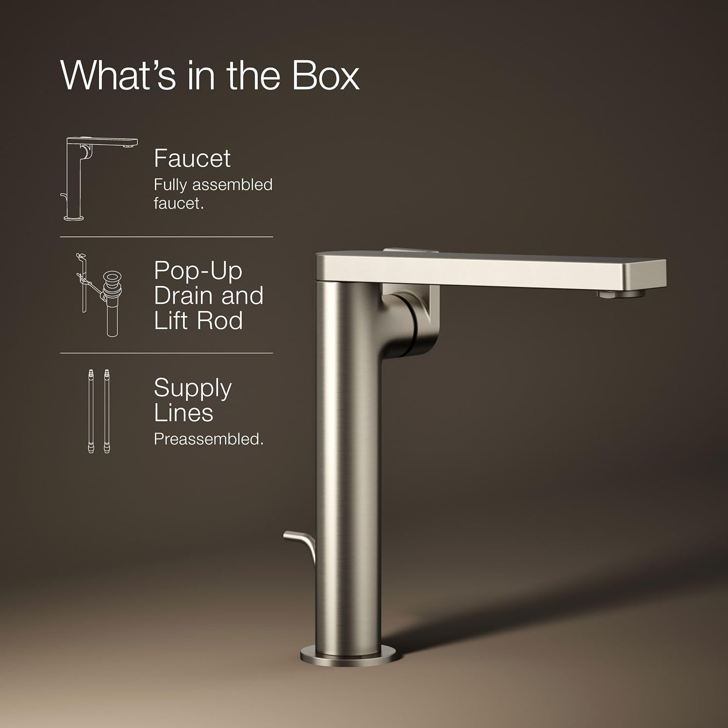 Kohler 73168-4-BN Composed® Tall Single-Handle Bathroom Sink Faucet with Lever Handle, 1.2 gpm, Vibrant Brushed Nickel