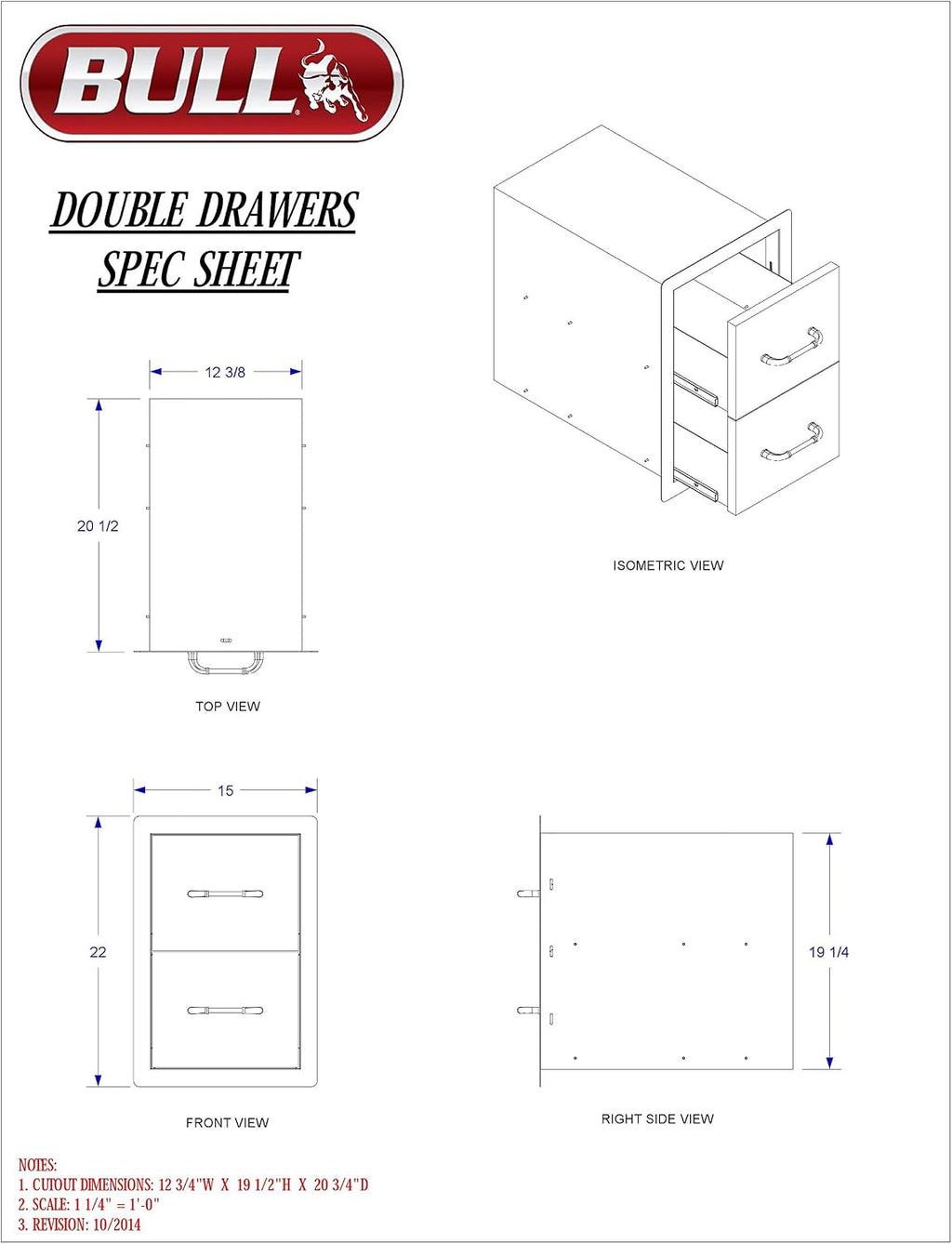Bull Outdoor Products 56985 Double Drawer, Stainless Steel
