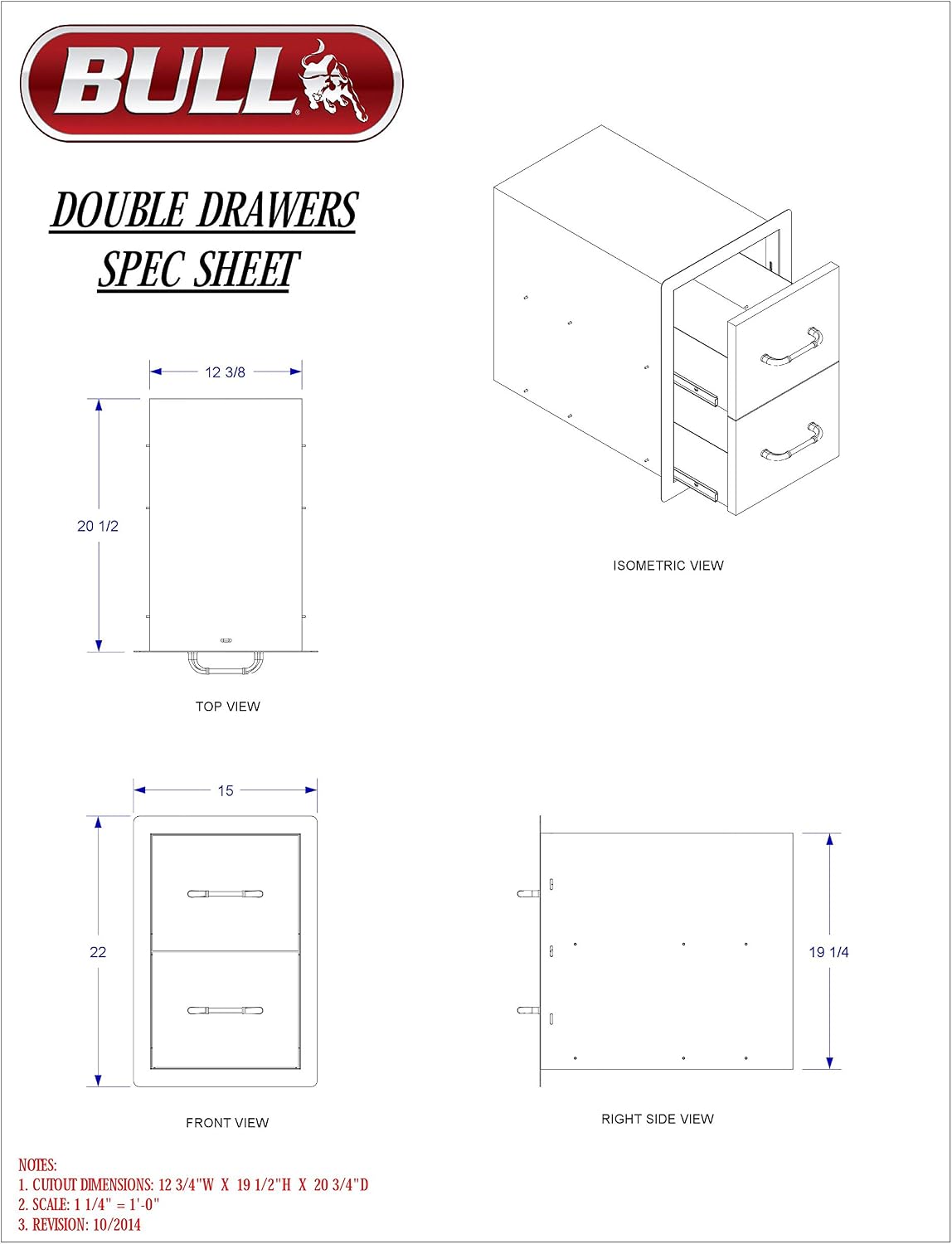 Bull Outdoor Products 56985 Double Drawer, Stainless Steel