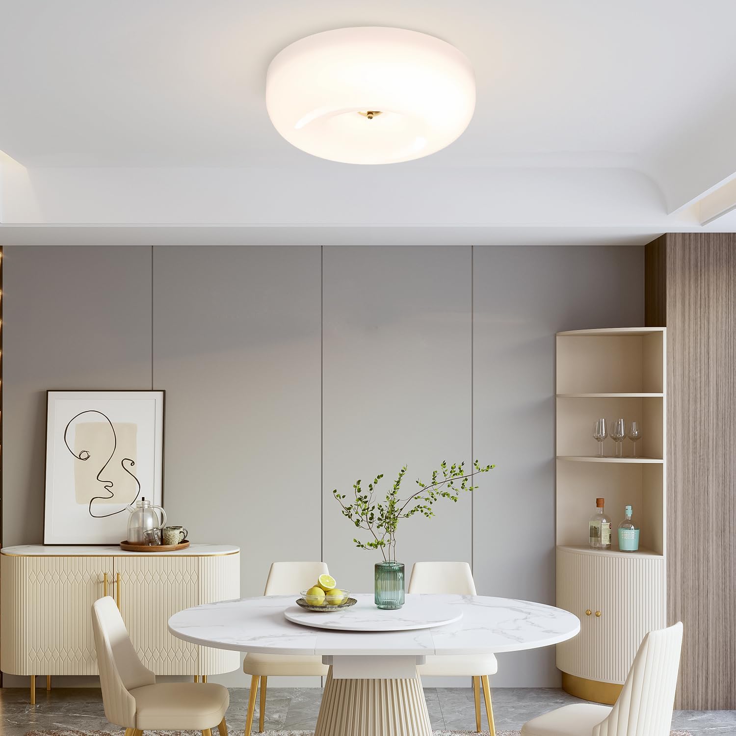 16' Large Milk Glass Flush Mount Ceiling Light Vintage Semi Flush Light Fixture Mid Century Modern Kitchen Ceiling Light White LED Ceiling Lights Schoolhouse Light Fixture