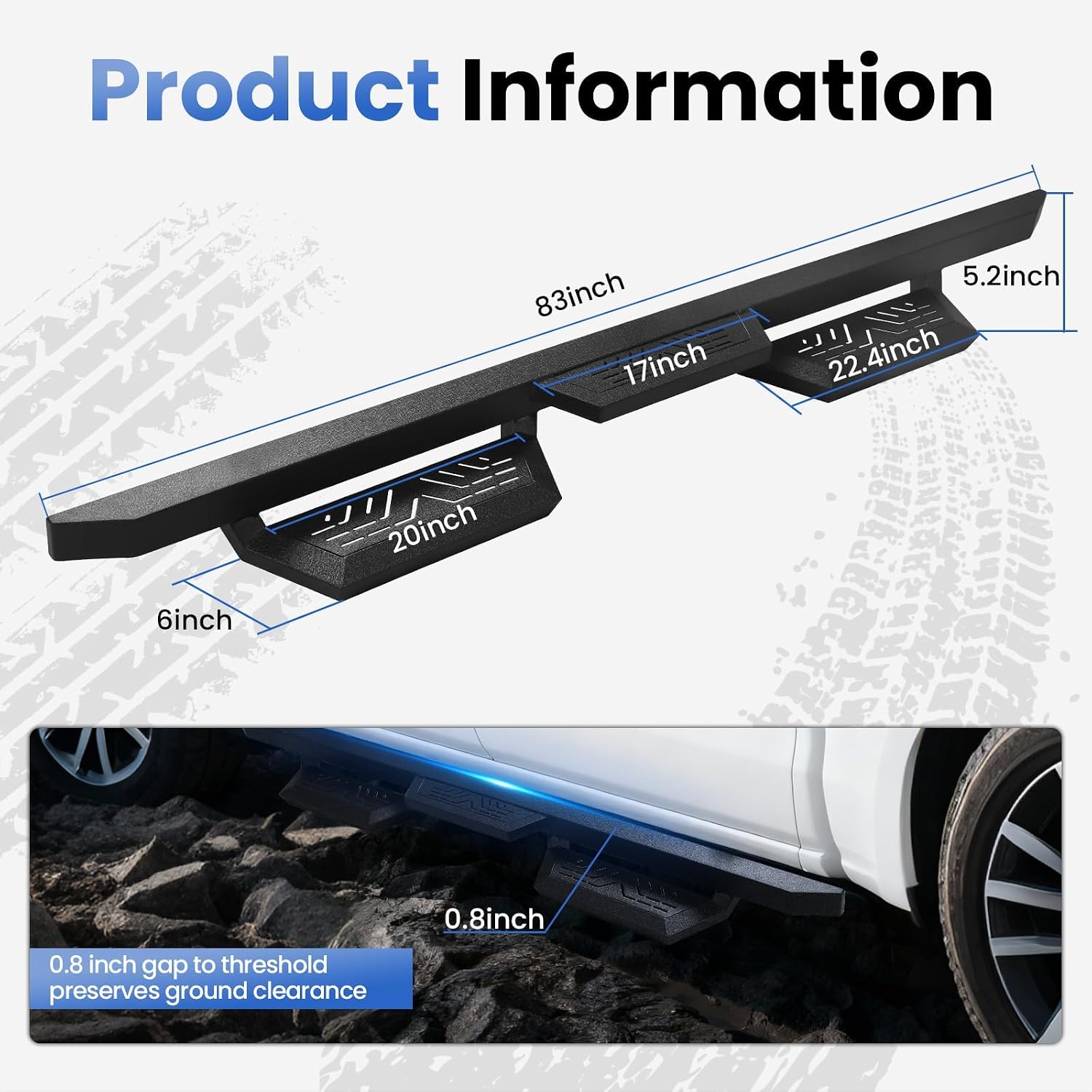 PZ 6' Running Boards Anti-Slip Side Steps Carbon Steel Compatible with Dodge Ram 1500 Crew Cab 2019-2025 New Body Style,550LBS Steel No Drill Truck Running Boards Direct Fit Nerf Bar