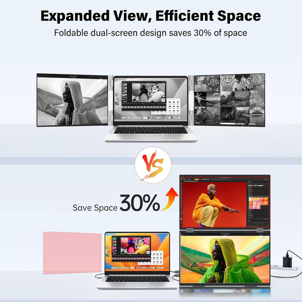 InnoView Dual-Screen Productivity Bundle: 15.6' FHD Portable Monitor w/ 90° Stand + 18' 2K 100Hz Foldable Dual Display｜Plug-and-Play for Mac/PS5/Switch