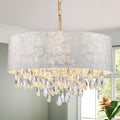 LumFurn X-Large D24in Drum Capiz Shell Crystal Chandeliers, 6-Light Coastal Style Light Fixture for Dining Room, Living Room, D24xH23~71in(Adjustable), K9 Crystal, Shell Lampshade & Gold Finish