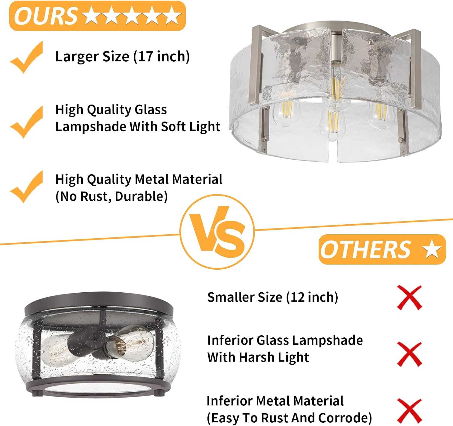 Nickel Semi Flush Mount Ceiling Light Fixture, 17.7-Inch Glass Drum Flush Mount Light Modern Foyer Lighting Fixtures Farmhouse Kitchen Lights for Entryway Hallway Bathroom Laundry Room Bedroom
