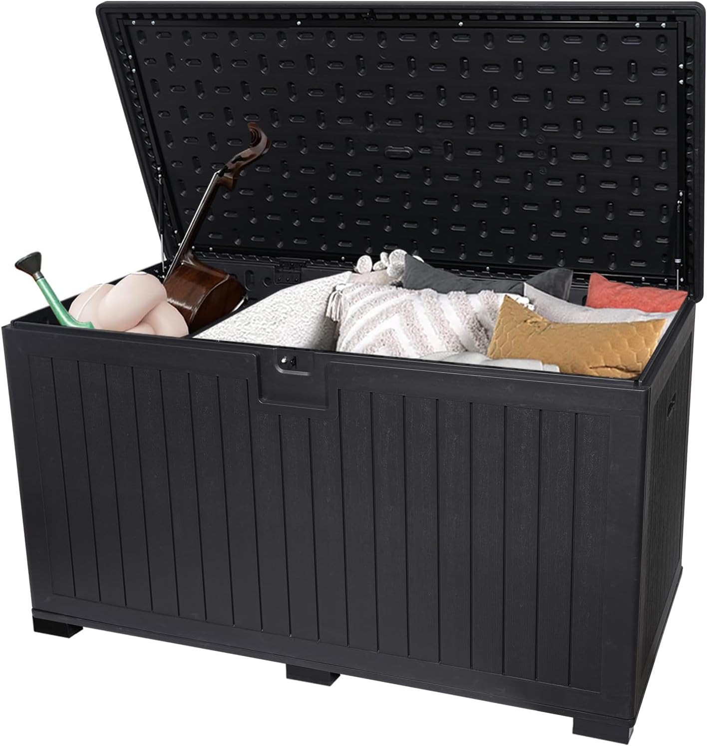 230 Gallon Deck Box Waterproof, Outdoor Storage Box Waterproof Lockable with Divider and Lifter Prevent Water Seeping into from Floor for Patio Cushions