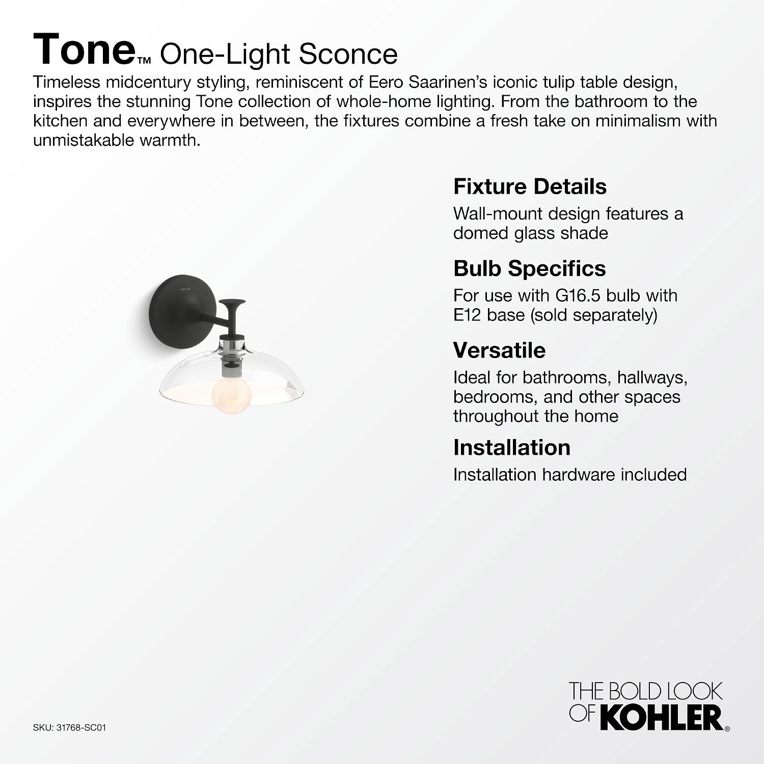 Kohler Tone 1 Light Sconce - Brushed Nickel
