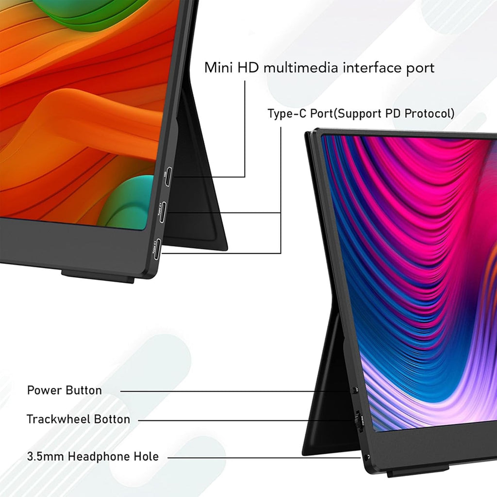 XUMIUZIY 14 Inch Portable Monitor, 1080P FHD USB C Computer Display, HDR IPS Gaming Monitor with Speaker and Smart Case, External Display for Laptop PC Phone (14 Inch)