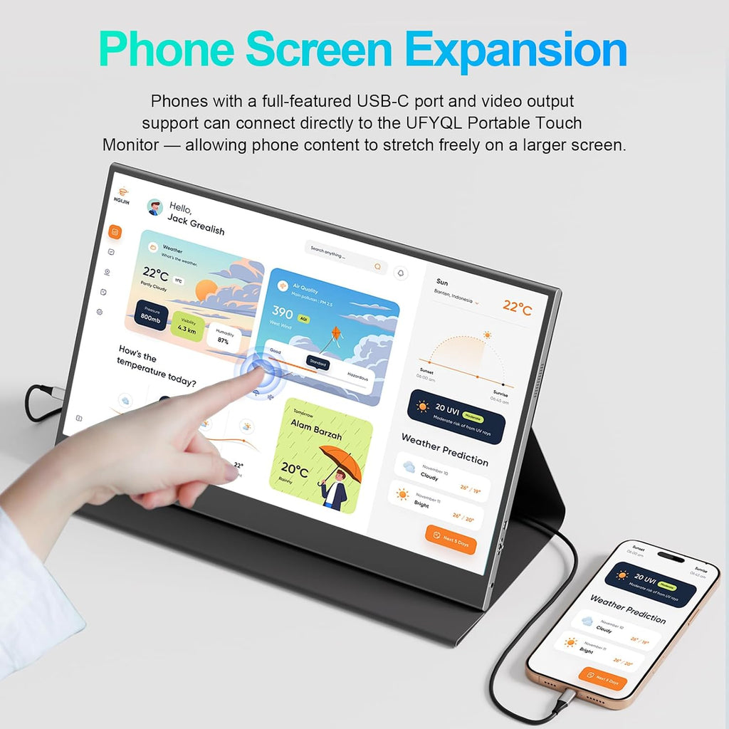 UFYQL Touchscreen Portable Monitor 15.6-Inch, 1080P FHD IPS Display with Magnetic Case, HDMI & USB-C Plug&-Play, Laptop External Monitor for Laptop, MacBook，PC