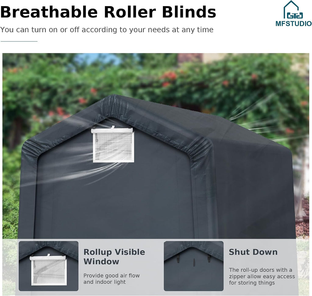 MFSTUDIO Portable Shed Garage, 6x10 Storage Tent Motorcycle Sheds Carport Heavy Duty Canopy with Rolled up Zipper Doors, Outside Utility Shelter Garages Tents for Motorcycles, Bicycles and Tools