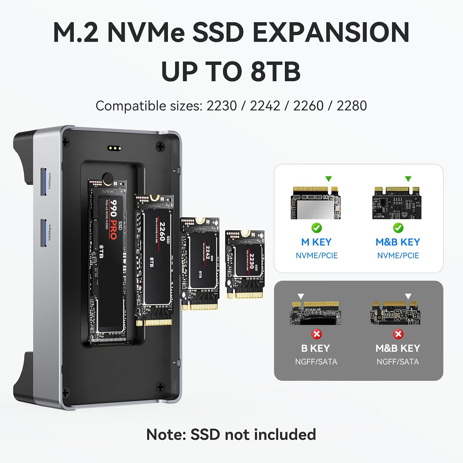 ANYOYO Mac mini M4 Dock, 40Gbps Docking Station Stand with 8TB M.2 NVMe SSD Enclosure, Dual HDMI 4K@60Hz, 4×USB-A (10Gbps), 2×USB-A 2.0, PD30W, Wi-Fi Friendly Design, USB Hub for Mac mini M4&M4 Pro