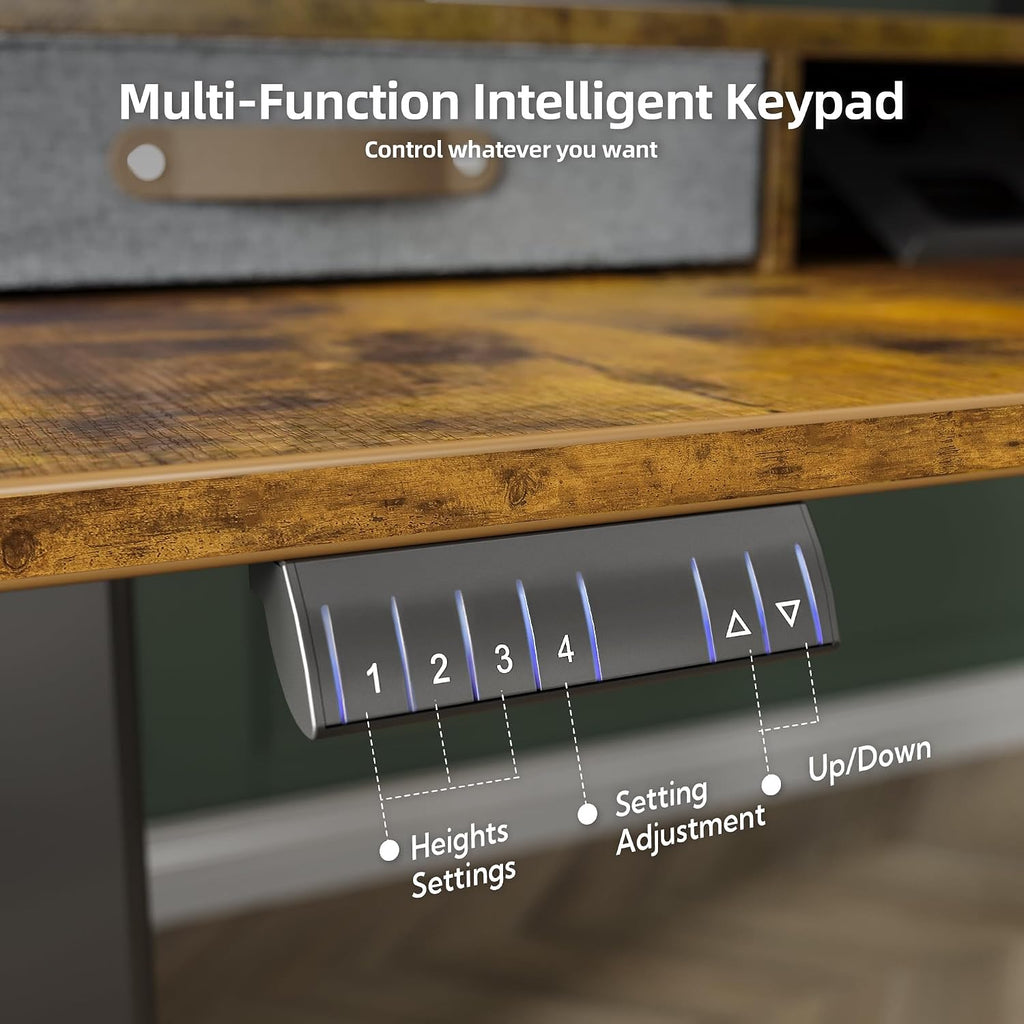 Claiks Dual Motor 63' L Shaped Standing Desk with Drawers, Electric Height Adjustable Standing Desk with Monitor Stand & Splice Board, Black Frame/Rustic Brown Top