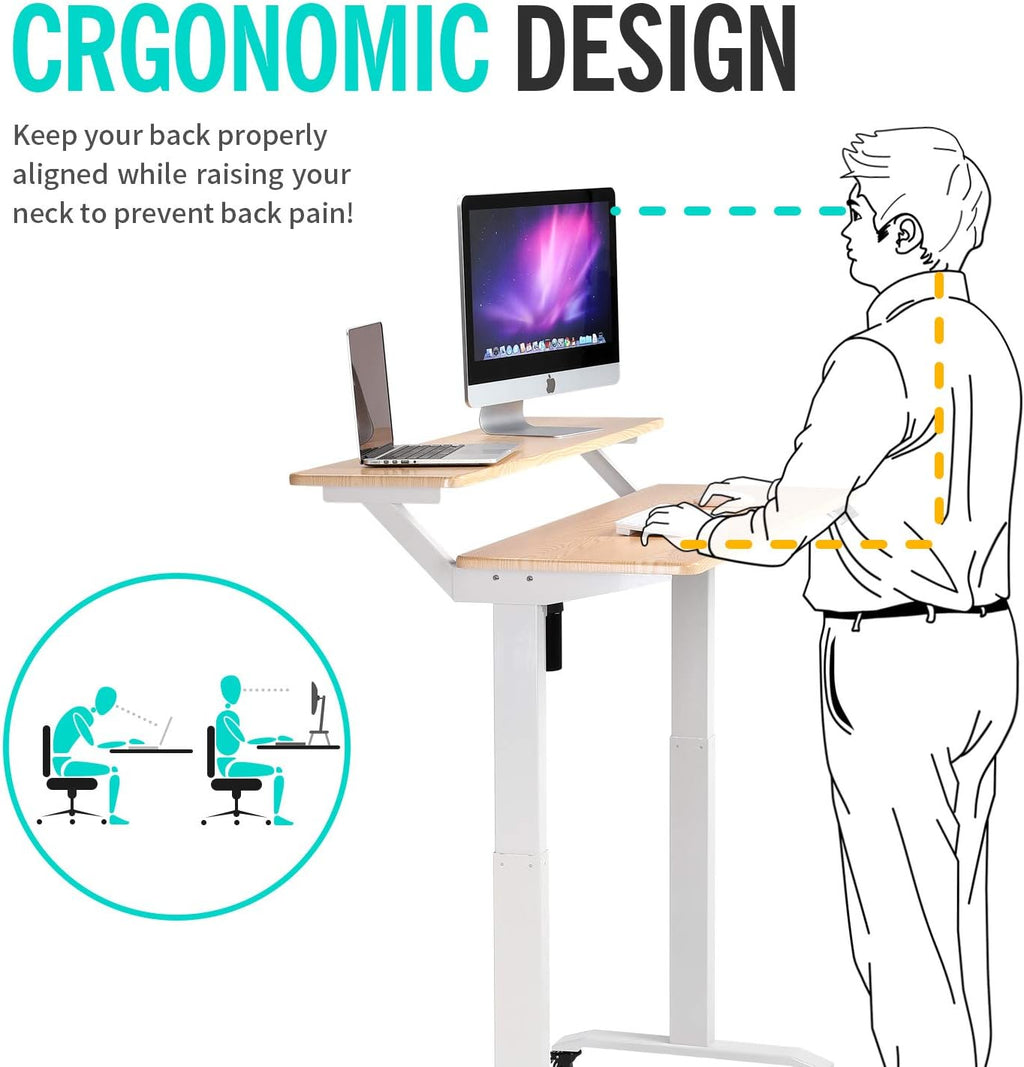 UNICOO Electric Height Adjustable 2-Tier Raising Desk with Wheels, Mobile Standing Desk with Monitor Stand, Ergonomic Adjustable Computer Table, Electric Standing Game Table for Home Office