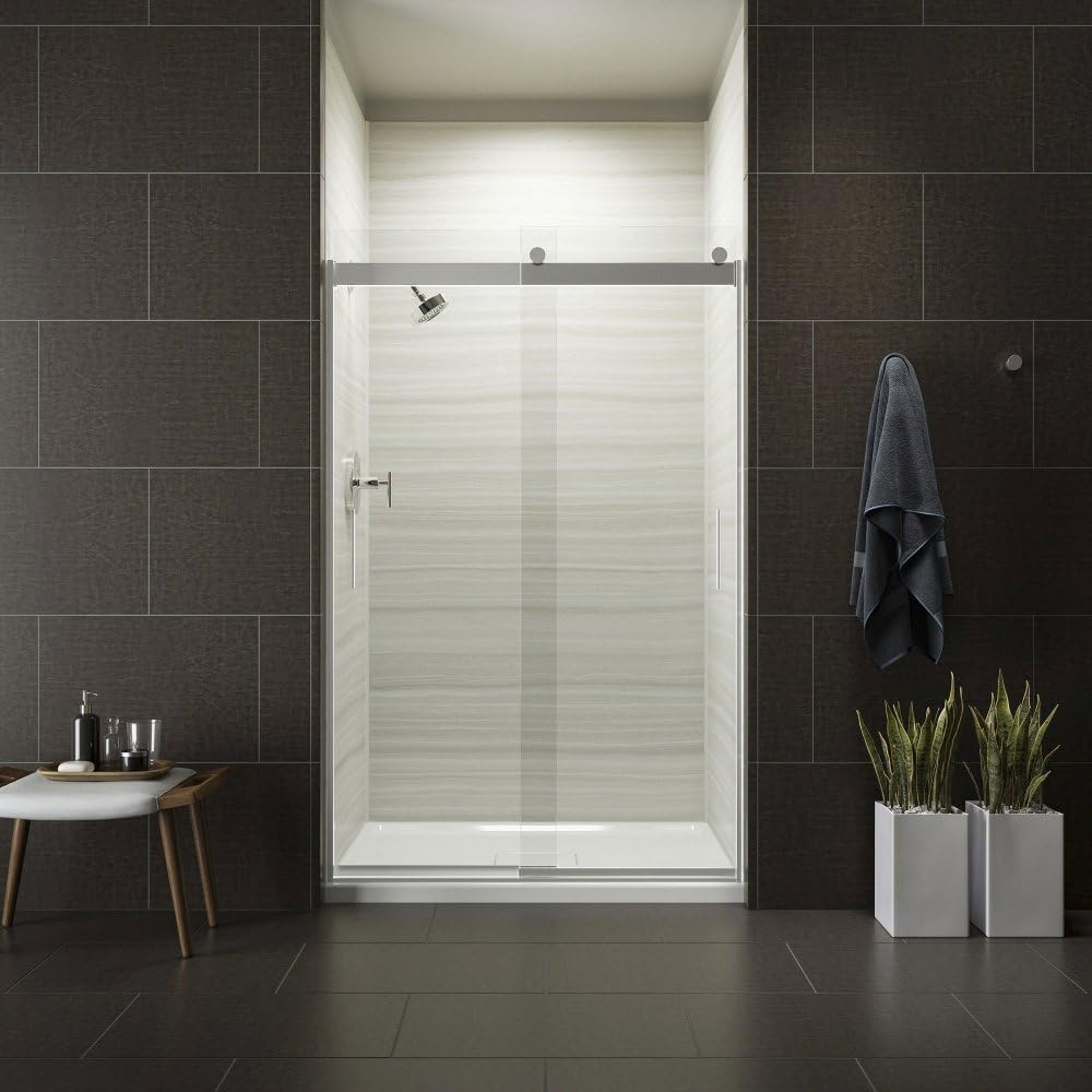 KOHLER K-706008-L-SH Levity Bypass Shower Door with Handle and 1/4-Inch Crystal Clear Glass in Bright Silver
