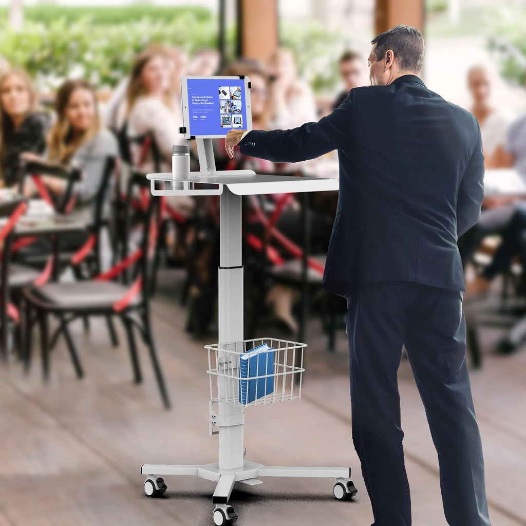 Mobile Medical Tablet Cart Compatible with 9.7-12.9' iPad, Rolling Medical Workstation, Mobile Tablet Workstation for Hospital, Clinic, Library, Restaurant, Rolling Floor Stand Cart