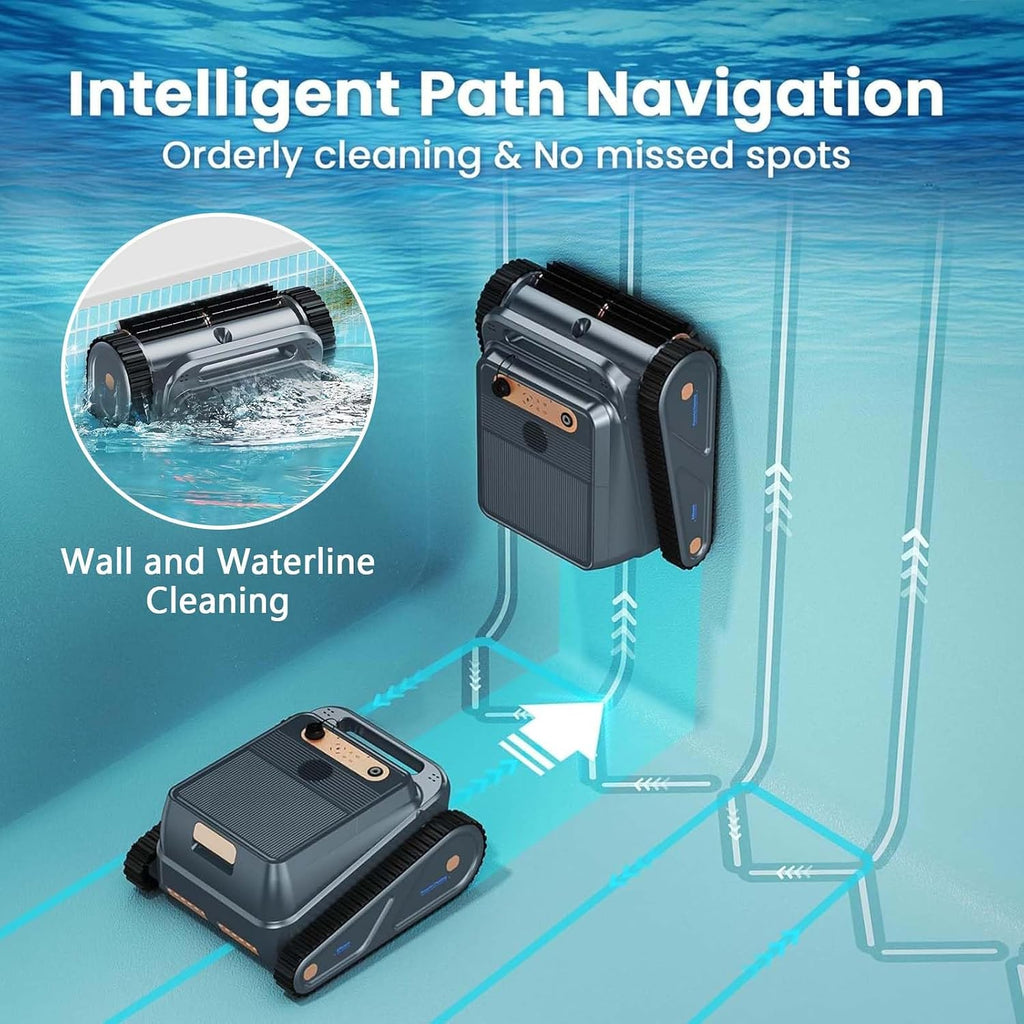 Pool Vacuum for Inground Pools up to 2,000 Sq.ft, Pool Cleaner Robot with 4 Modes for Wall/Floor/Waterline Cleaning, 150 Mins Runtine, Smart Navigation (Grey+Gold)