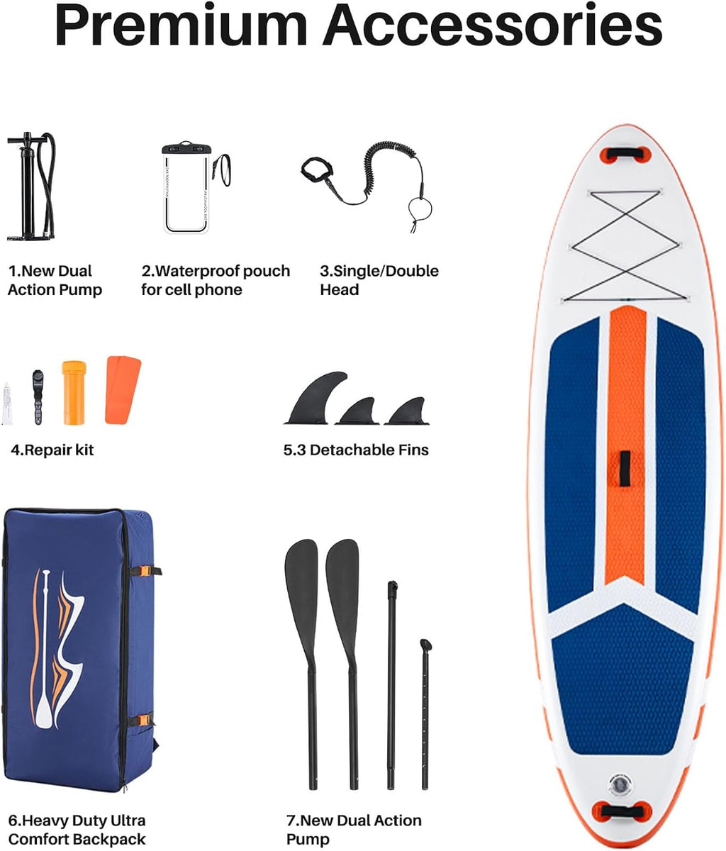 10'6x33'' Extra Wide Inflatable Paddle Board, 400lb Capacity Stand Up Paddle Board for Adults, Stable Inflatable Sup Yoga Board, All Skill Levels, 2Pcs Paddle & Carry Bag, 1 Repair Kit
