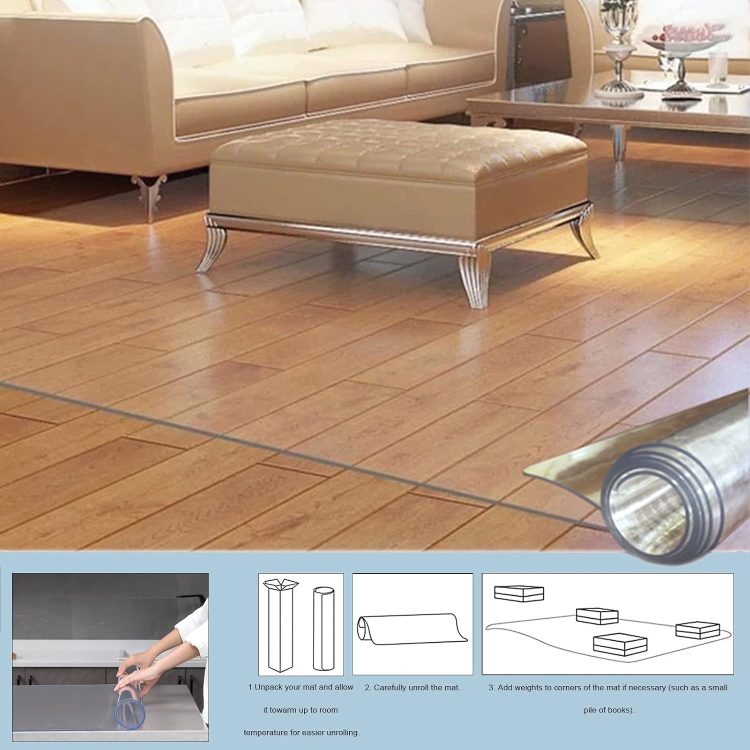 Vinyl Clear Desk Chair Mat for Carpet, Wood/Tile Floor Protector, Kitchen Countertop Mat Tabletop Cover Furniture/Cabinet/Shelf Top Protection Pad, Runner Rug Non-Slip (Color : Clear, Size : 3x6ft