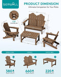 SERWALL 5 Pieces HDPE Patio Adirondack Chair Set, 2 Adirondack Chair with Cup Holder & 2 Adirondack Bench & 1 Coffee Table with Umbrella Hole, Brown