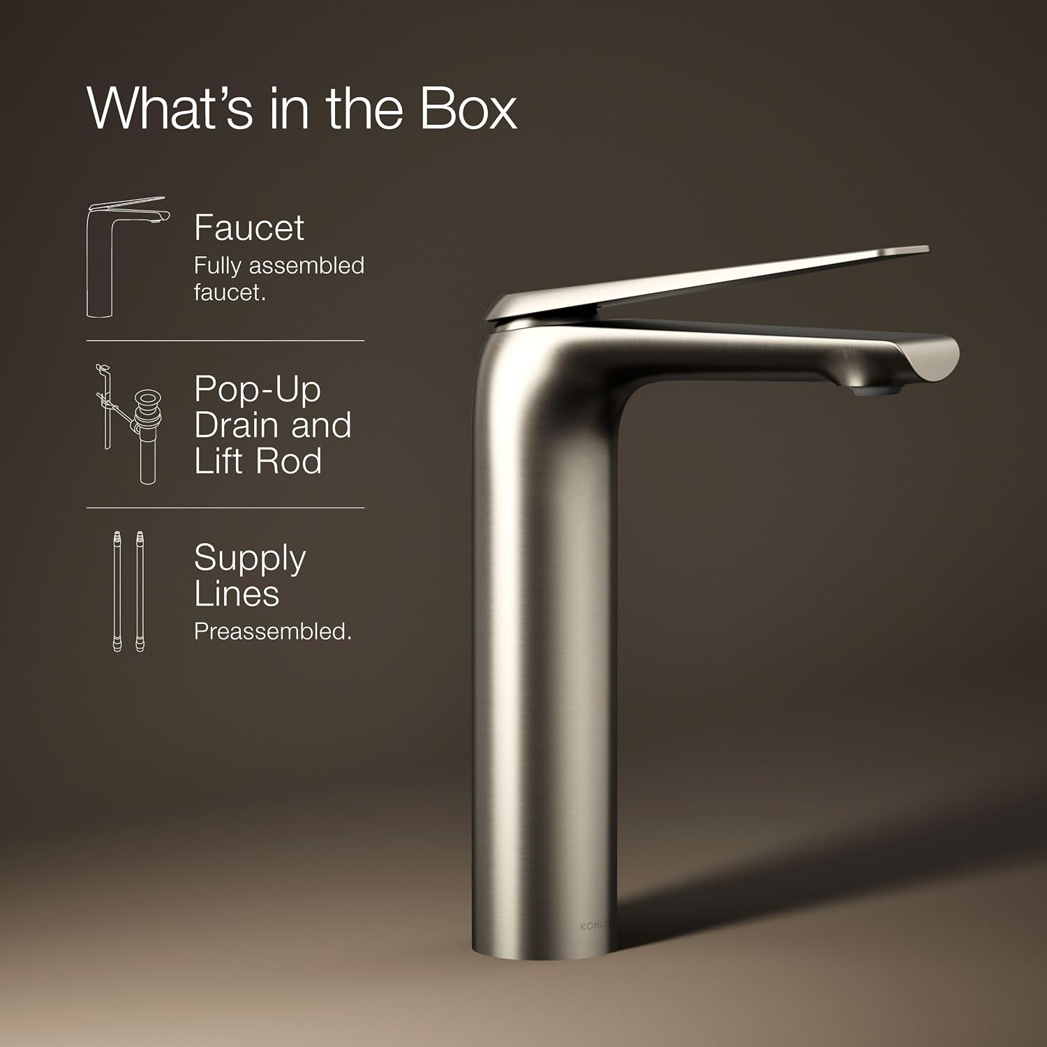 Kohler 97347-4-BN Avid® Tall Single-Handle Bathroom Sink Faucet, 1.2 gpm, Vibrant Brushed Nickel