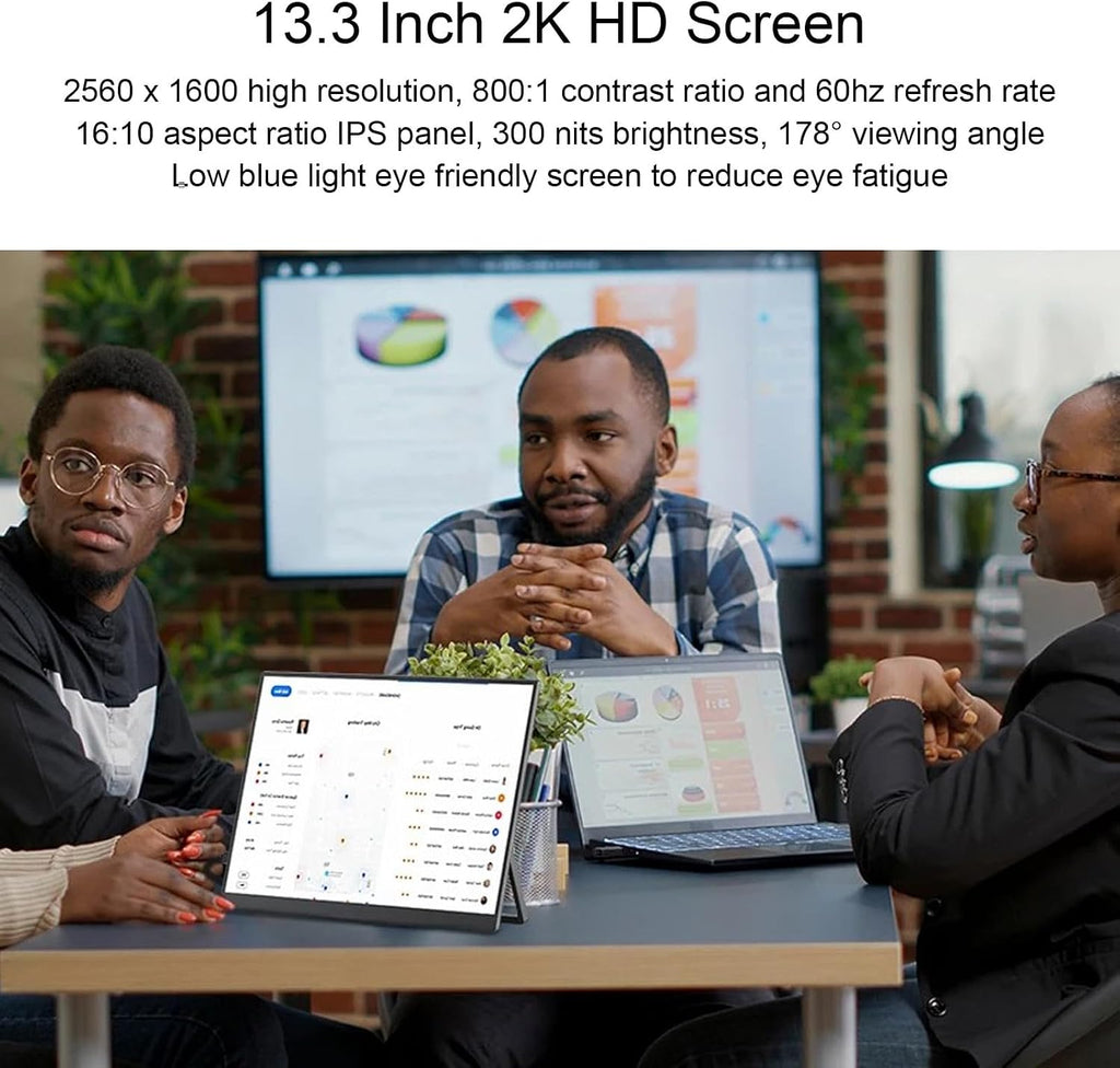 flexman 13.3 Portable Monitor, 2560 X 1600 HD 16: 10 2K External Display with Stand, 300 Nits 178° Viewing Angle IPS Screen for Laptop Phone Mac Game Console Switch