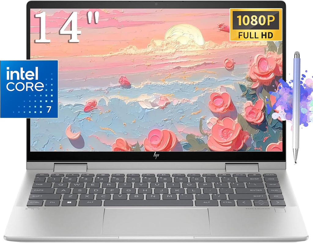 HP 2024 Envy 2-in-1 14' FHD Touchscreen Laptop, Core 7 150U(Bests i7-1355U), Wi-Fi 6E, FP Reader, Natural Silver, Backlit KB, BT 5.3, Win11 W/Stylus Pen (16GB RAM | 1TB SSD +Pen)