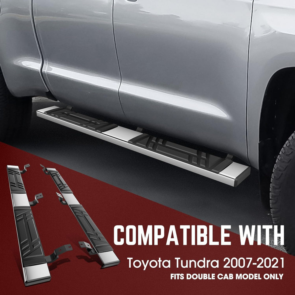 DNA Motoring 6.5' Flat Running Boards Side Step Nerf Rails Bars Compatible with 2007-2021 Toyota Tundra Double (Extended) Cab, STEPB-U-TD07-T1-E