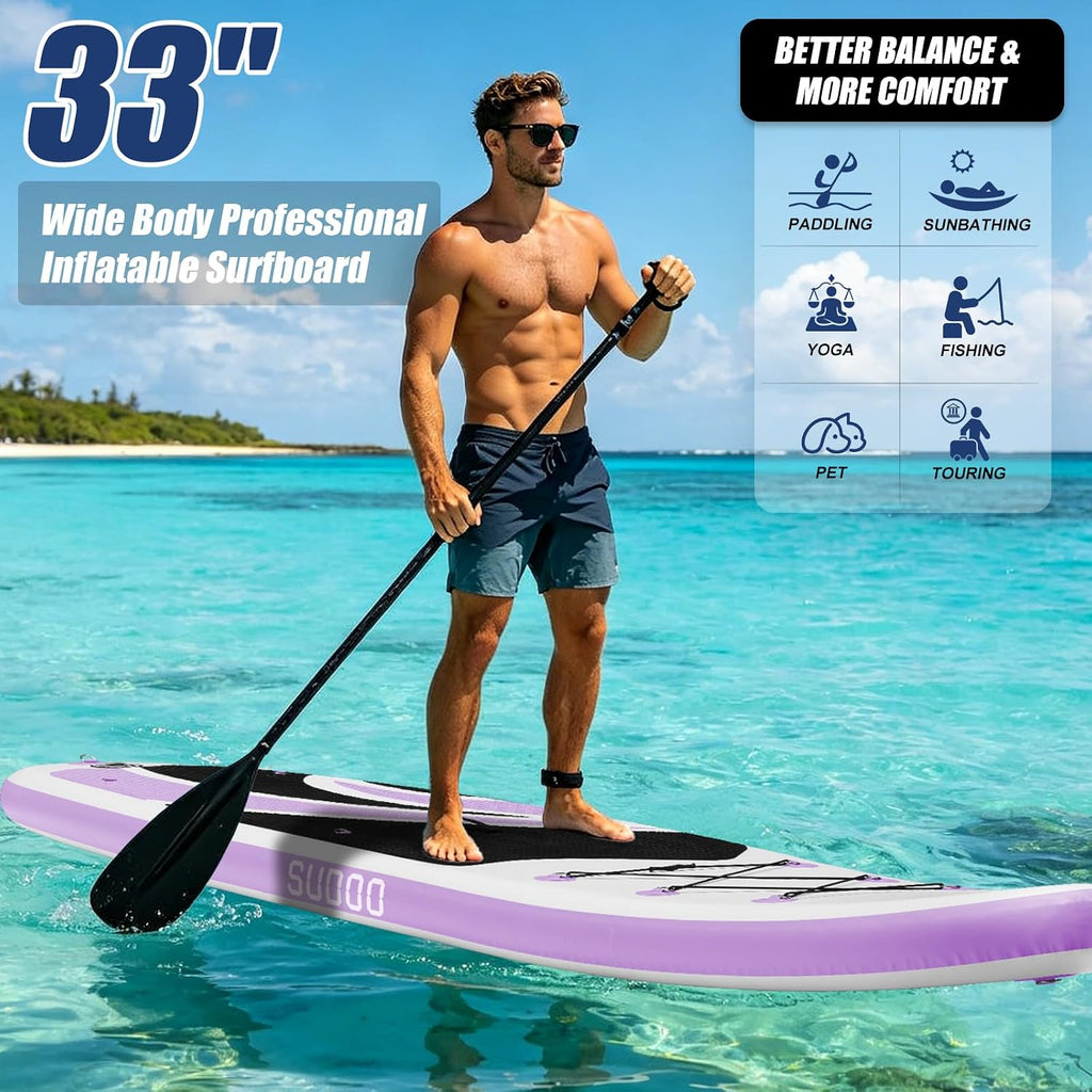 SUDOO Inflatable Stand Up Paddle Board 10'/ 10'6' SUP with 450LB Weight Capacity Adjustable Paddle Wide Stable Non Slip EVA Deck Complete Accessories for Adults Beginners Youth Outdoor Water Sports