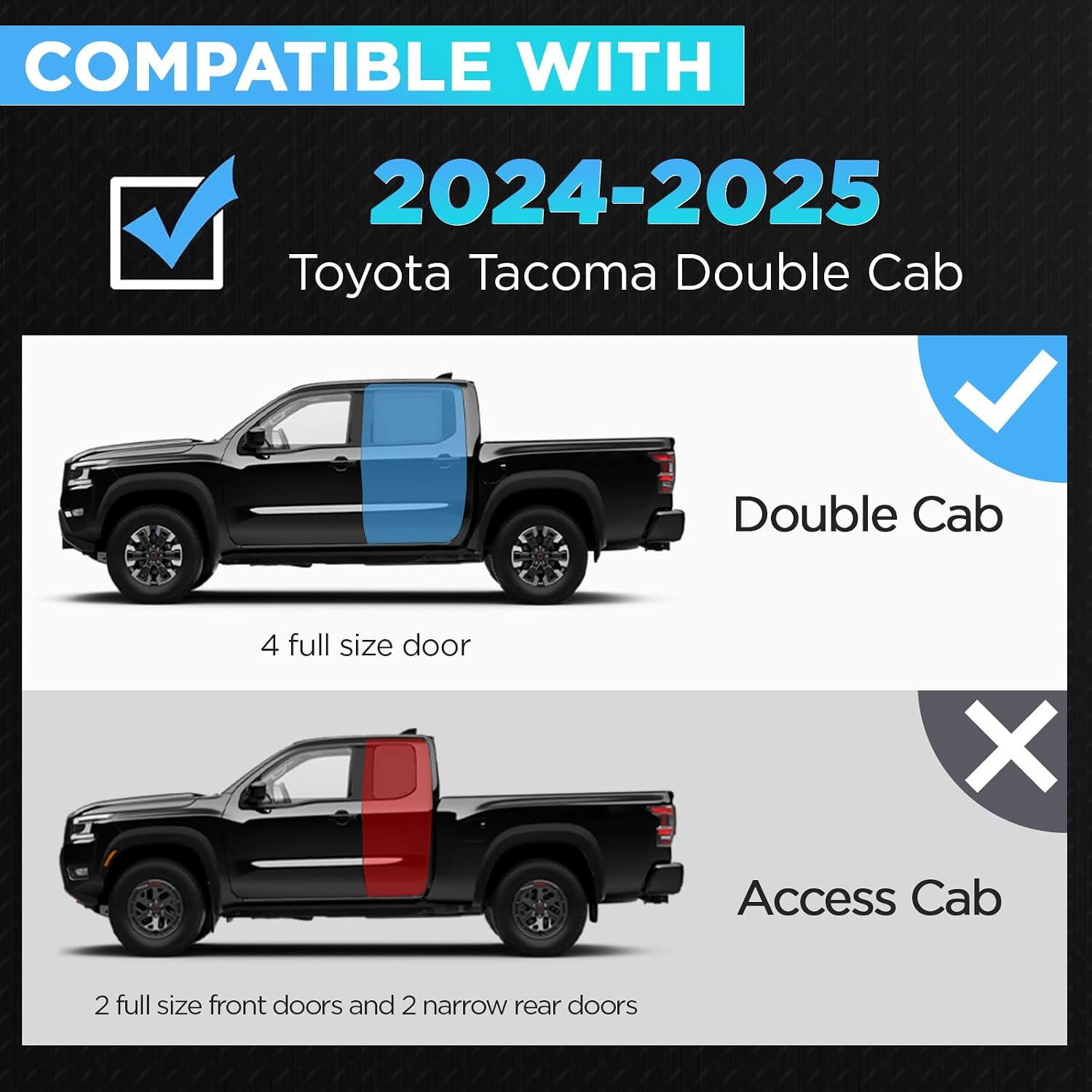 PZ Running Boards Compatible with 2024 2025 Toyota Tacoma Double Cab & Crew Cab (4 Full-Size Doors), Drop Side Steps Black Heavy Duty Carbon Steel Rails Nerf Bars