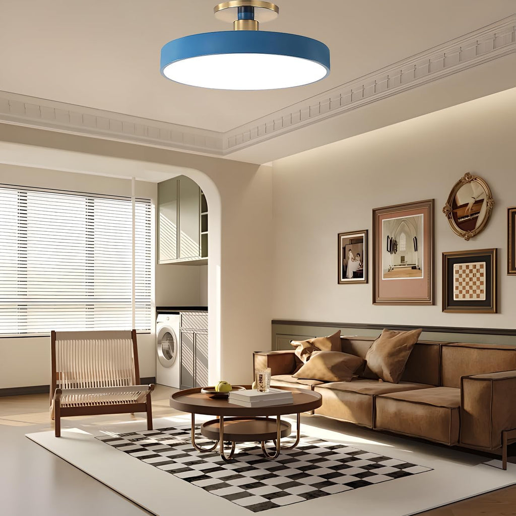 Ceiling Light 48W, 2-Pack LED Farmhouse Ceiling Liinging Blue Flush Mount Ceiling Lamp Gold Brass Metal Finish to Ceiling Light White Light Acrylic Round Shade Modern Light Fixtures for Porch