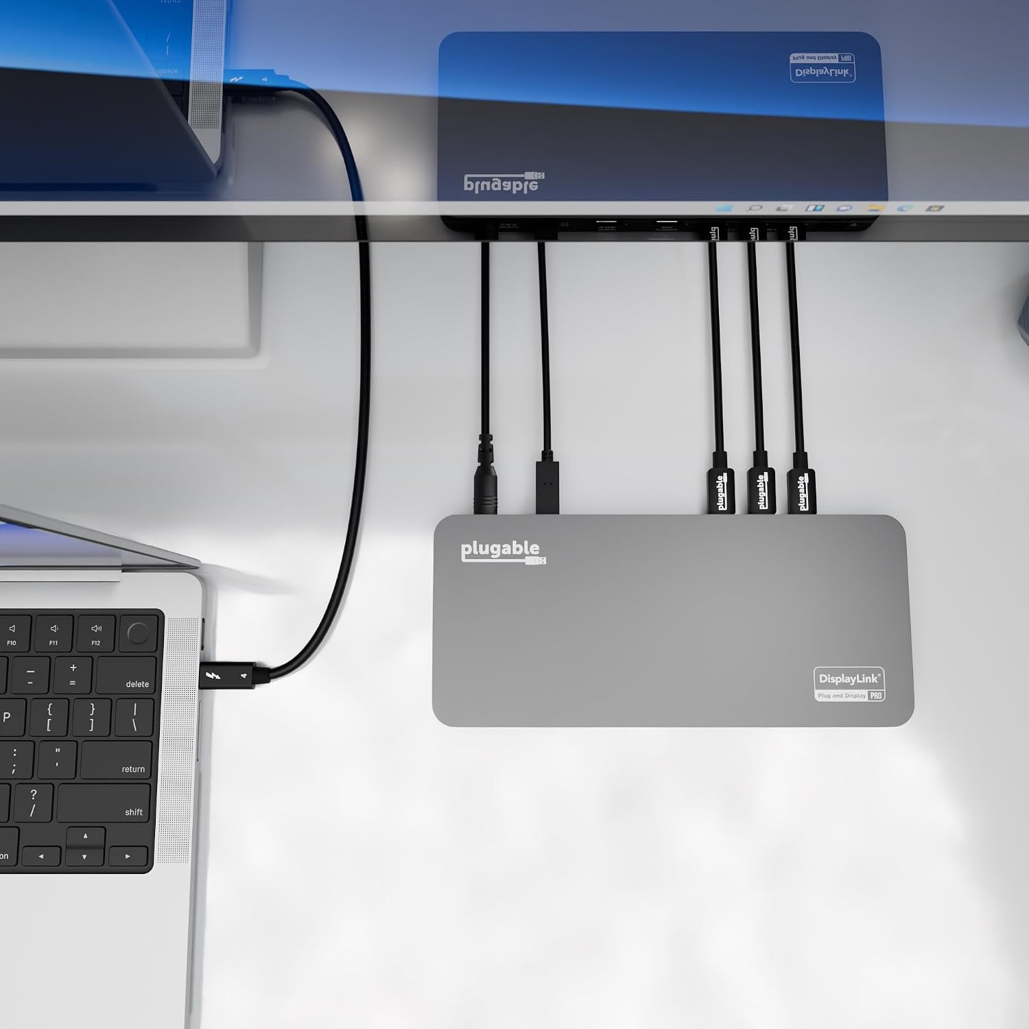 Plugable 5 Monitor USB-C Docking Station with 140W Power + 3X USB-C to HDMI 4K@60Hz Cables (6ft) - Complete Multimonitor Dock Bundle for Mac and Windows