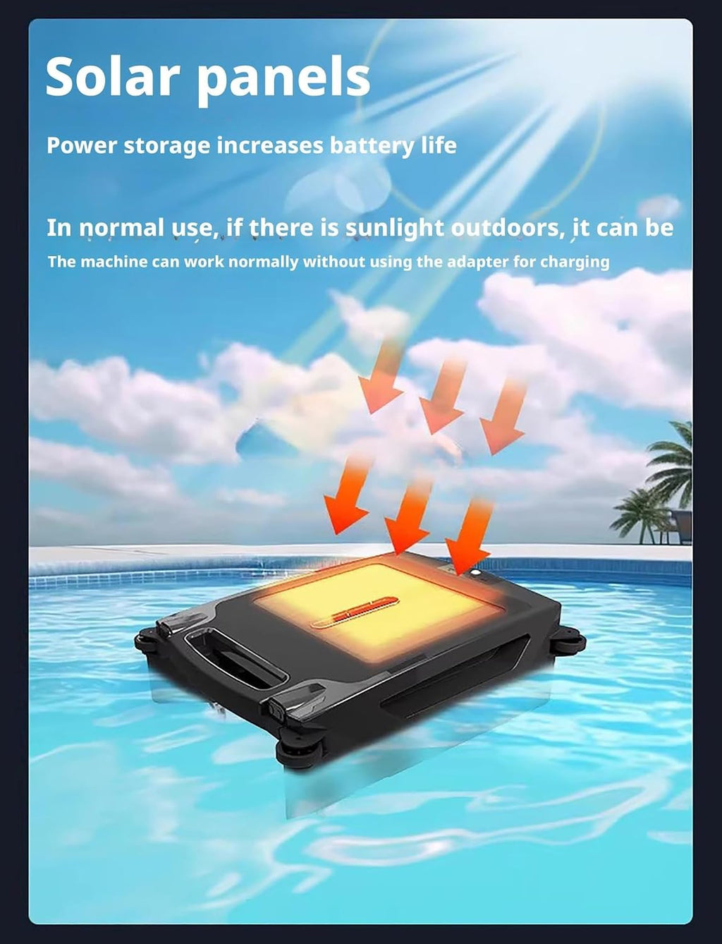Automatic Cordless Robot Solar Powered Pool Skimmer Cleaner for All Swimming Pool, Dual Charging Options, 2 Speed Modes, Smart Obstacle Avoidance