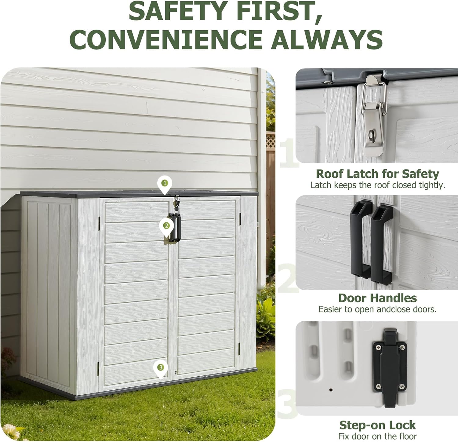 Aoxun 41 Cu Ft Outdoor Storage, Waterproof Vertical Resin Shed Outdoor Storage Cabinet for Garbage Bin, Generators & Yard Gear (White)