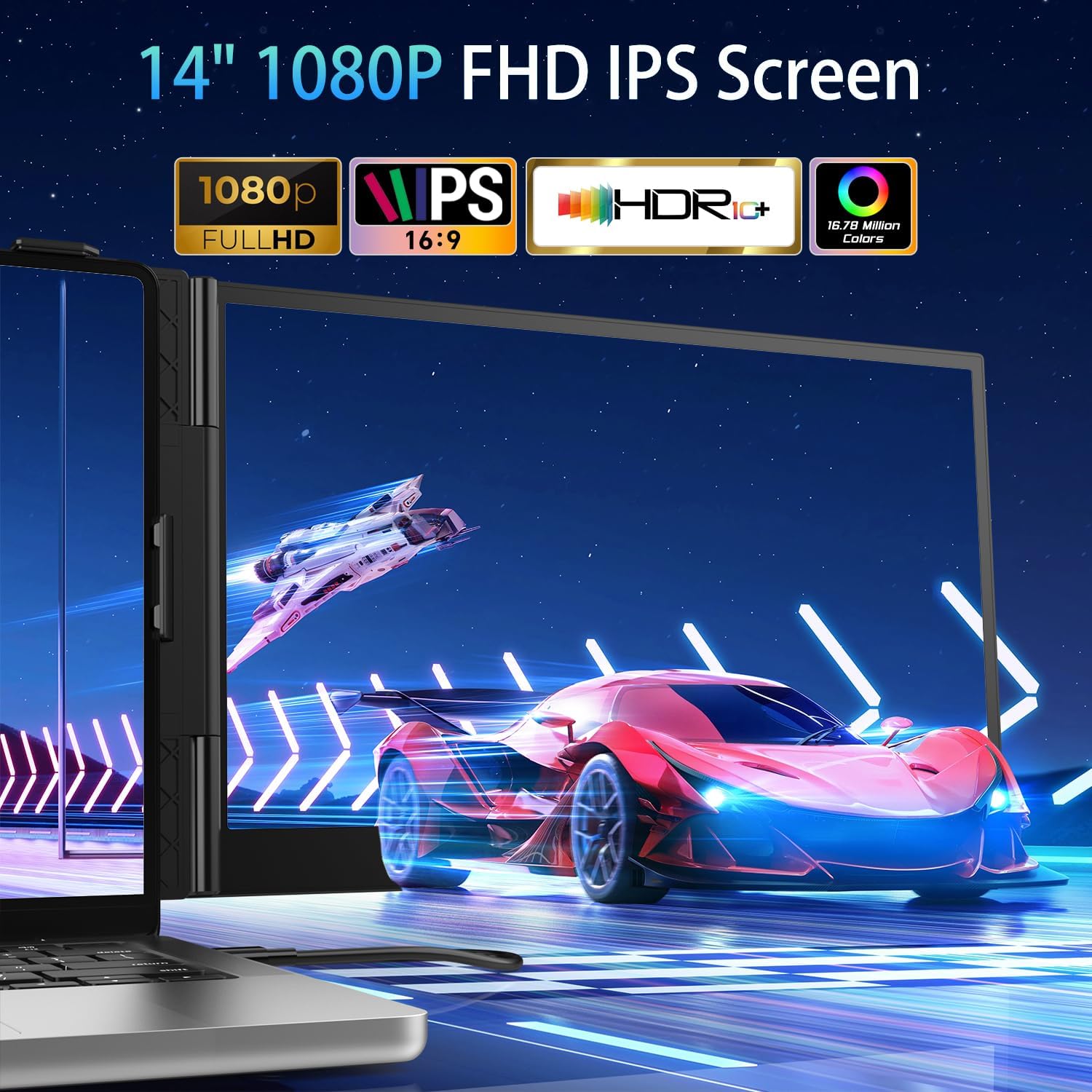 14.2' Triple Laptop Screen Extender, Ultra-Thin FHD 1080P IPS Portable Monitor for Laptop, Aluminum Alloy Tri-Screen Travel Monitor, Plug & Play for Windows/Mac/Chrome, Fits 13'-17.3' Laptops
