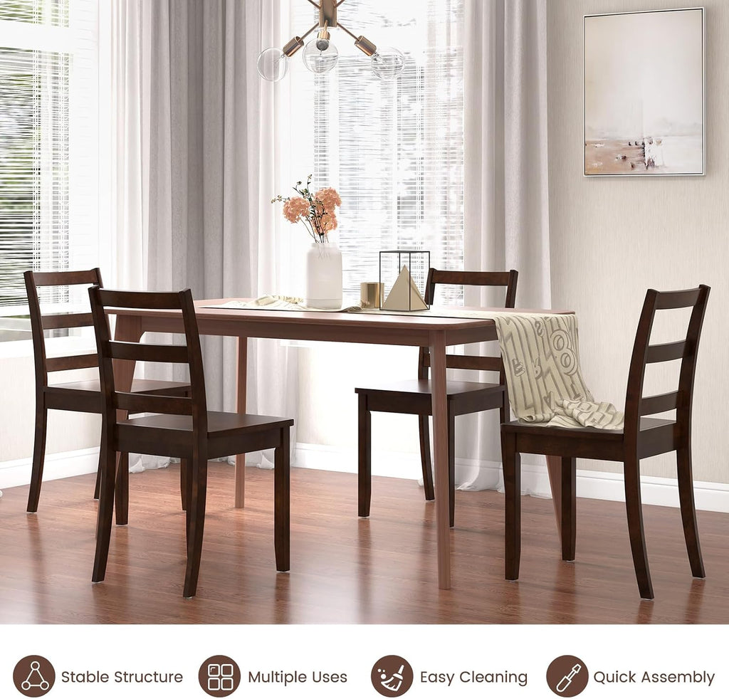 GOFLAME Dining Chairs Set of 4, Ladder Back Side Chairs with Solid Rubber Wood Legs & Non-Slip Food Pads, 4-Pack Space-Saving Armless Dining Chairs for Dining Room, Living Room, Restaurant, Brown