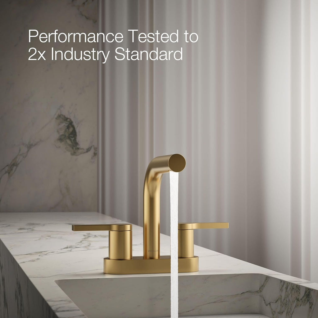 KOHLER K-33591-4N-2MB Elate® Centerset Bathroom Sink Faucet, Durable Brass, Contemporary Look, Easy Maintenance, Bathroom Faucets, 0.5 GPM, Vibrant Brushed Moderne Brass