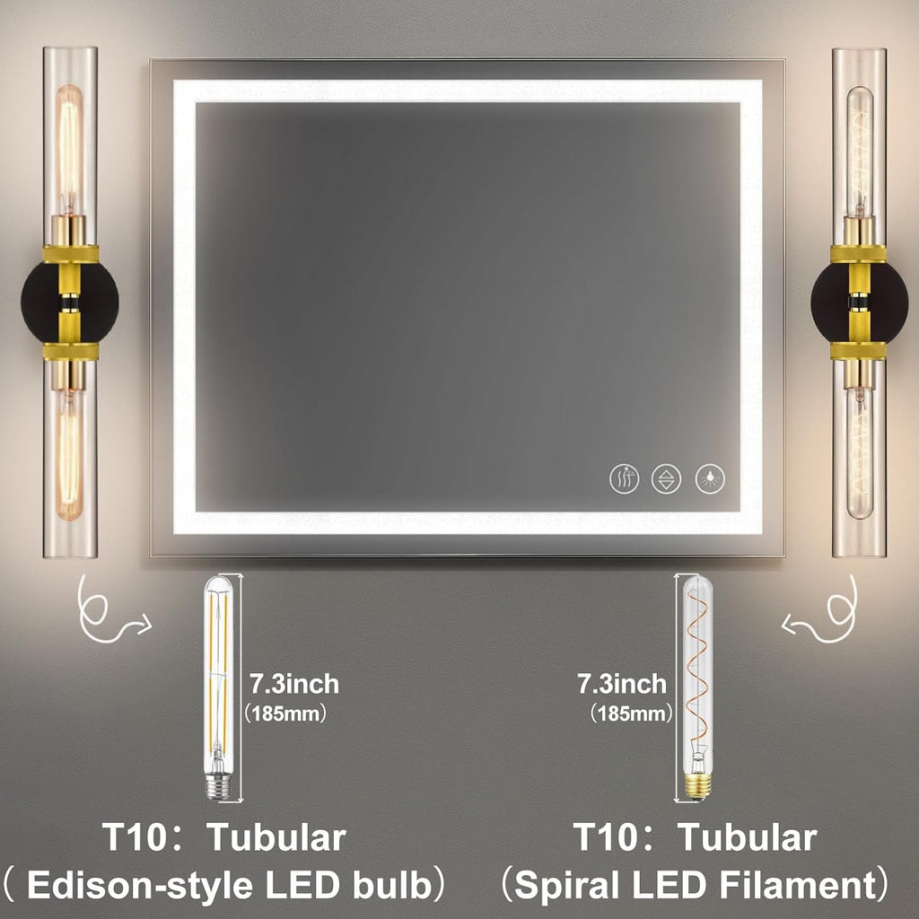 LaLuLa 2-Pack Hardwired Black and Gold Bathroom Vanity Light Fixtures – Modern 2-Light Wall Sconces with Knurled Texture and Clear Glass Shades, Bathroom Lighting Fixtures Over Mirror, 25 Inch