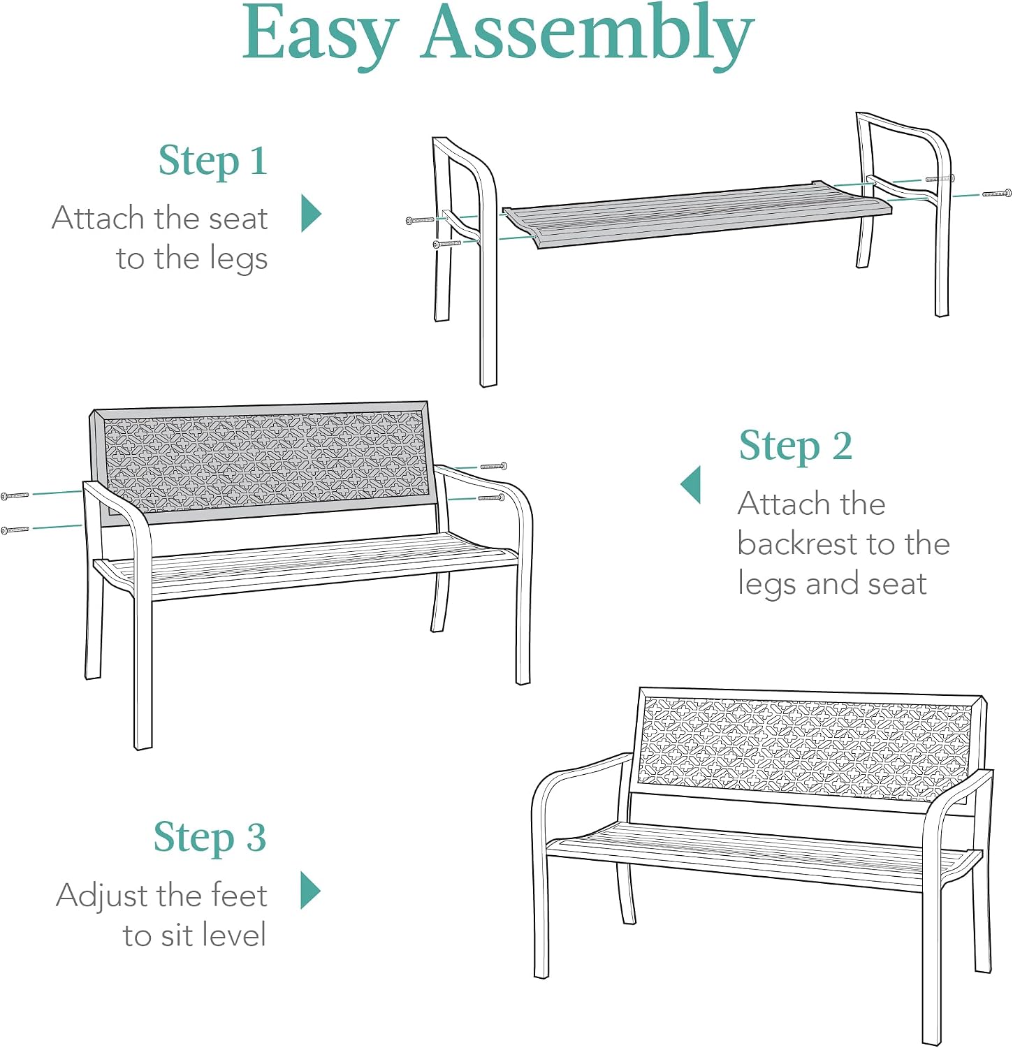 Best Choice Products Outdoor Bench 2-Person Metal Steel Benches Furniture for Garden, Patio, Porch, Entryway w/Geometric Backrest, 790lb Capacity - Peacock Blue