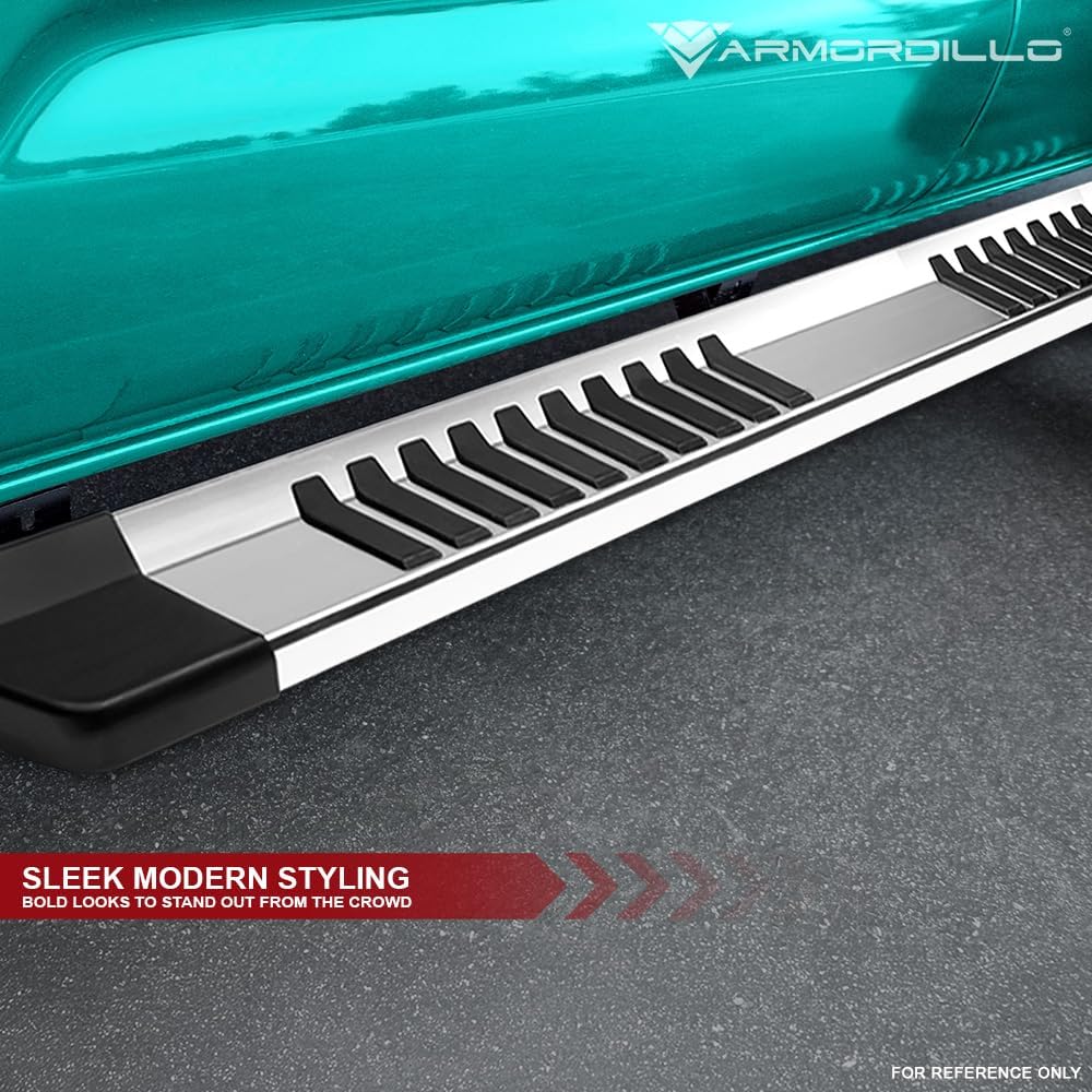 Armordillo 6' OE Style with Polymer Stripes Aluminum Running Boards|Compatible with 2005-2023 Toyota Tacoma Double (Crew) Cab|8735886|Silver|Side Step Nerf Bars