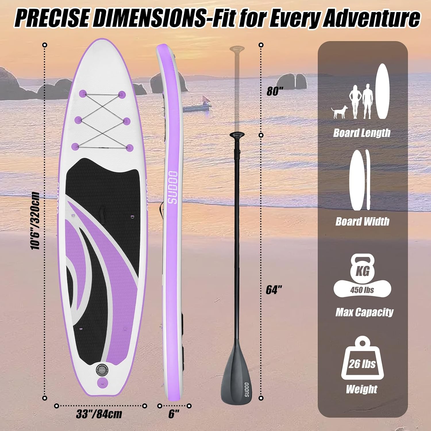 SUDOO Inflatable Stand Up Paddle Board 10'/ 10'6' SUP with 450LB Weight Capacity Adjustable Paddle Wide Stable Non Slip EVA Deck Complete Accessories for Adults Beginners Youth Outdoor Water Sports