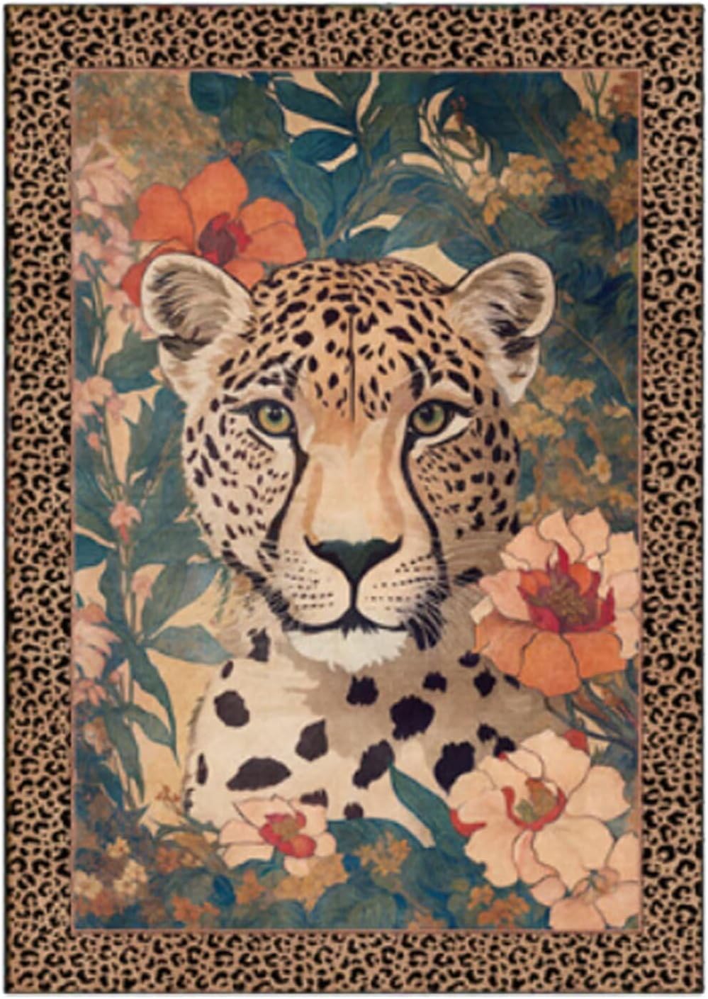 Luxury Living Room Leopard Printed Area Rug Boho Cheetah Rugs 6by9ft for Bedroom Study Room Washable Non Skid Decorative Floor Mats
