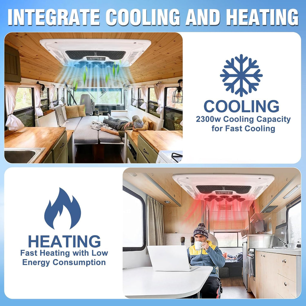 Treeligo 12V 10000BTU RV Rooftop Air Conditioner, Ultra-Quiet Heating & Cooling DC AC Kit Fit for Motorhome, Truck, Campers, Campervan & Caravan