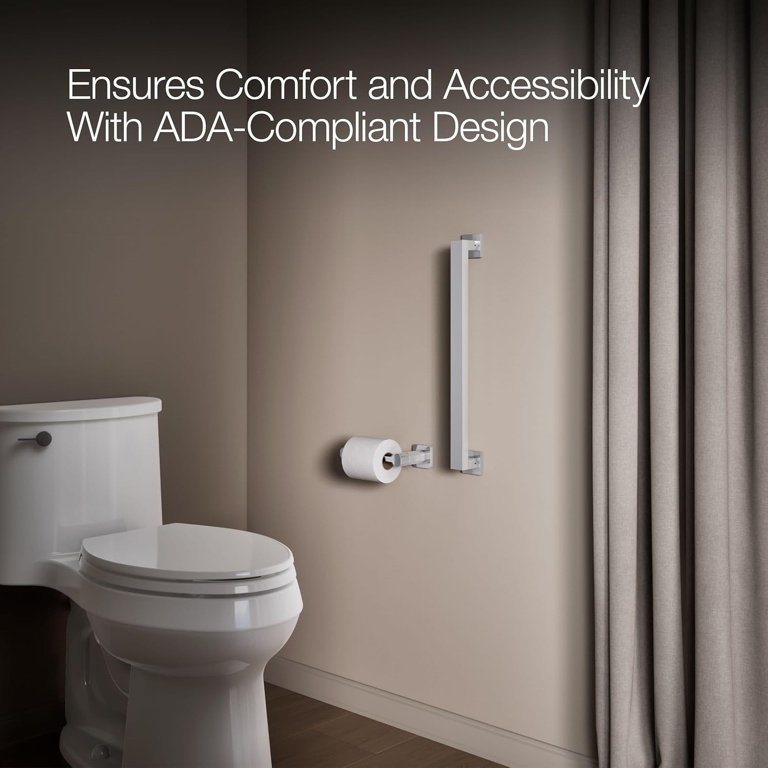 KOHLER K-23294-CP Square 18 Inch Grab Bar, Installation Hardware Included, 300lb Capacity, Polished Chrome