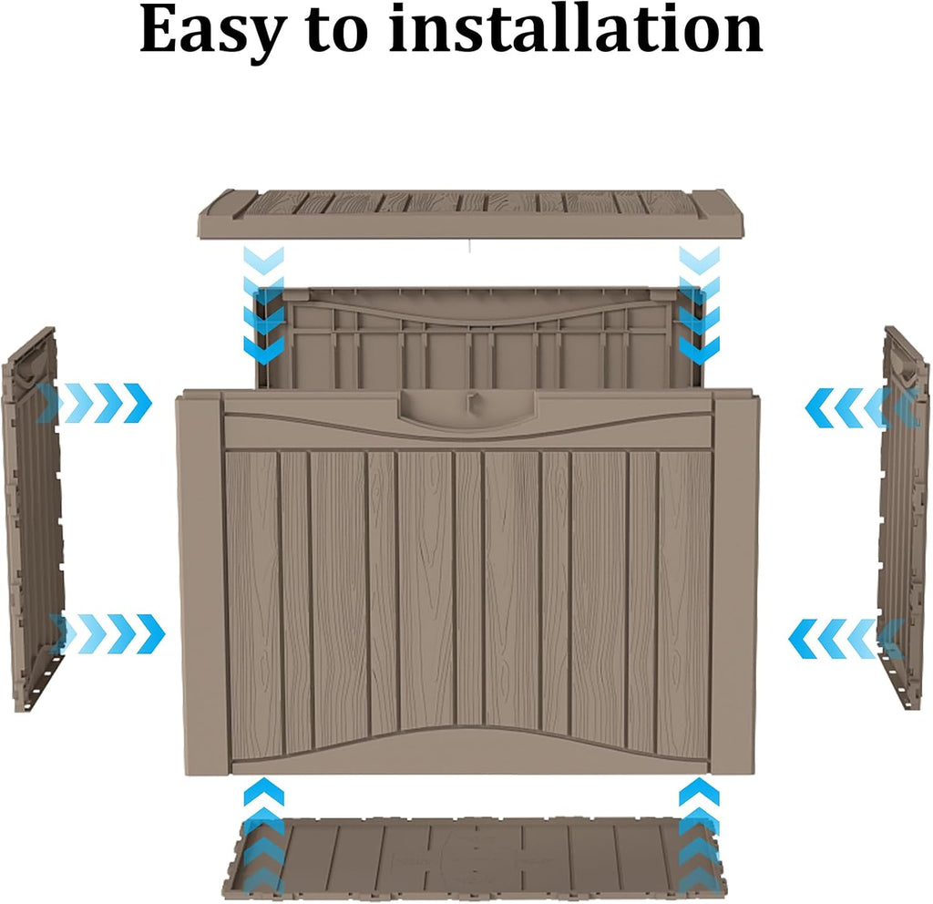 50 Gallon Plus Waterproof Outdoor Storage Bin Resin Deck Box for Patio, Poolside, and Garden, Lockable & UV-Resistant, Ideal for Small Spaces, Grey