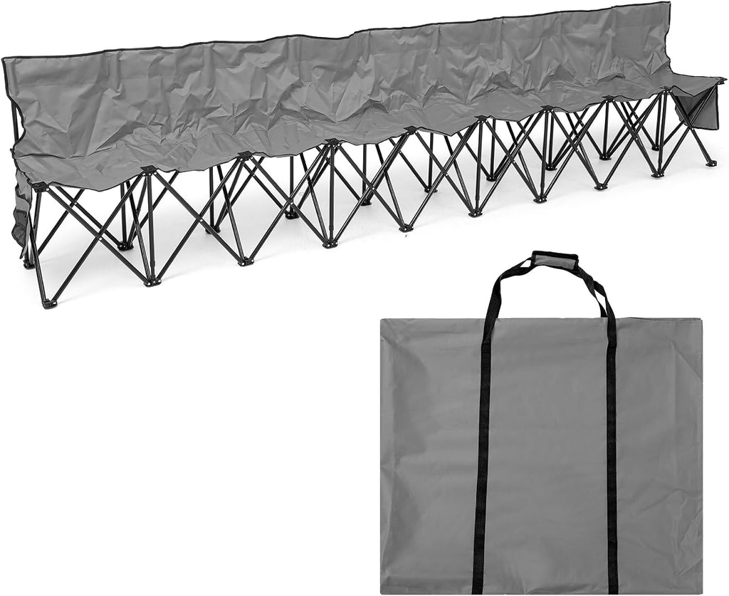 Kigley 9 Seater Folding Soccer Bench Chair Portable Team Sports Sideline Bench for Football Camp Travel Events Outdoor Seating with Storage Bag (Gray)