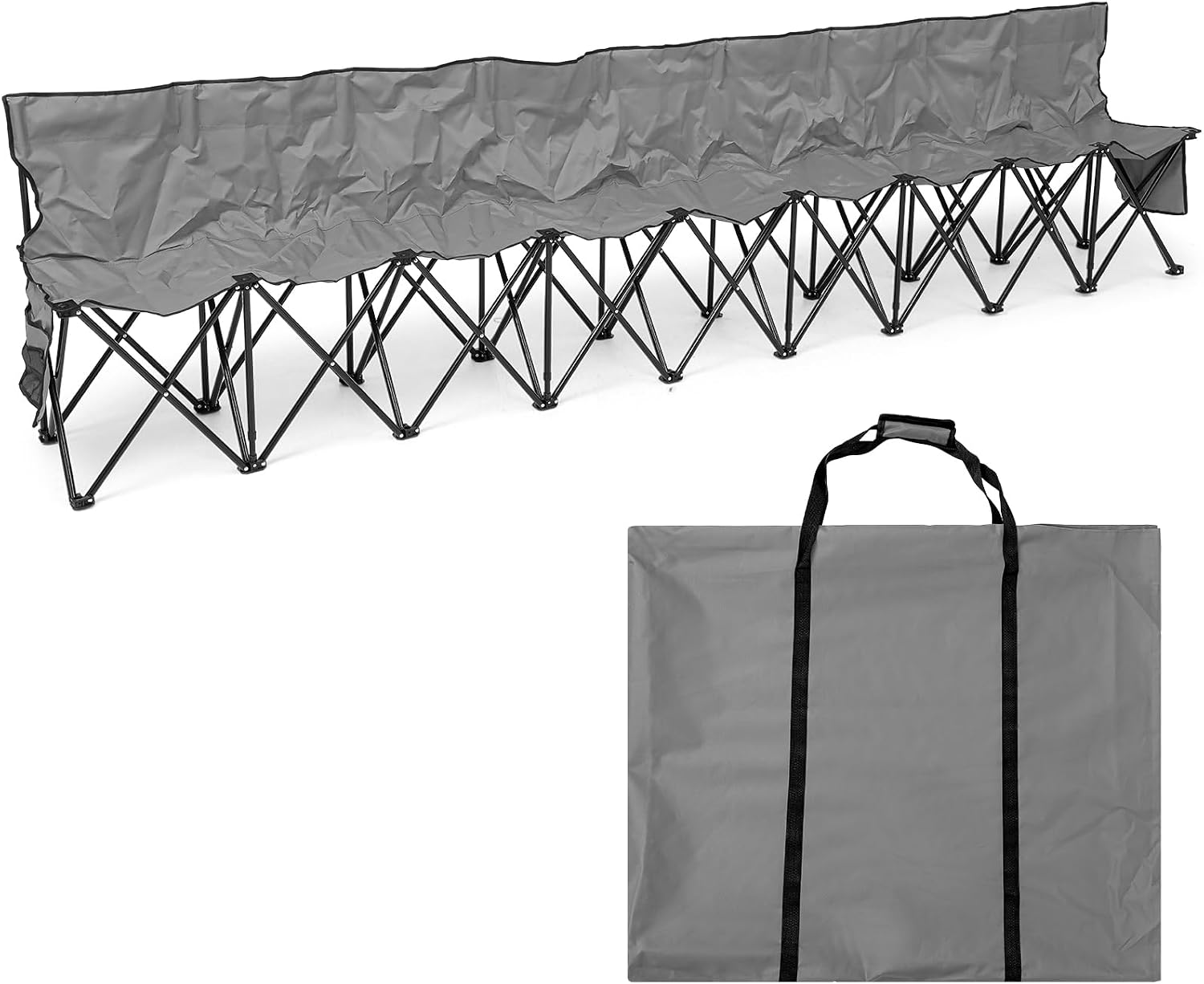 Kigley 9 Seater Folding Soccer Bench Chair Portable Team Sports Sideline Bench for Football Camp Travel Events Outdoor Seating with Storage Bag (Gray)
