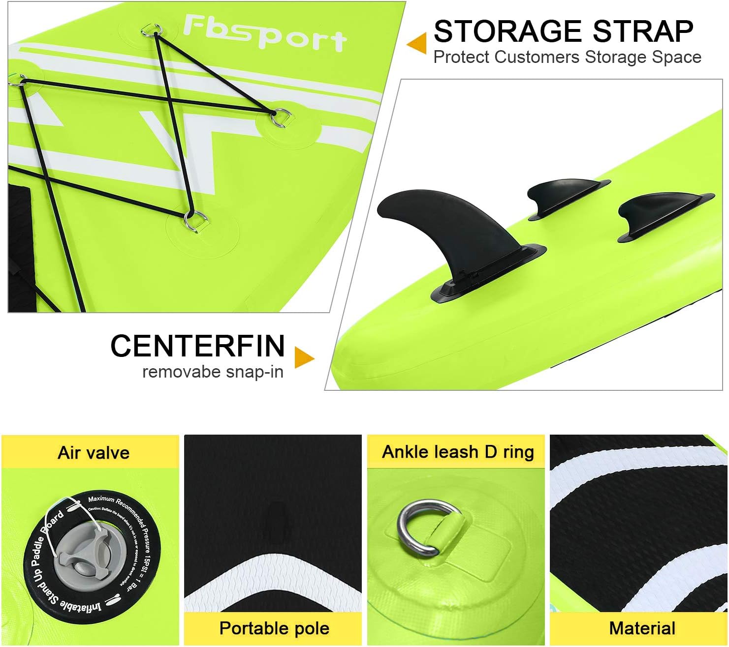 FBSPORT 10'6'' Premium Inflatable Stand Up Paddle Board, Yoga Board with Durable SUP Accessories & Carry Bag | Wide Stance, Surf Control, Non-Slip Deck, Leash, Paddle and Pump for Youth & Adult