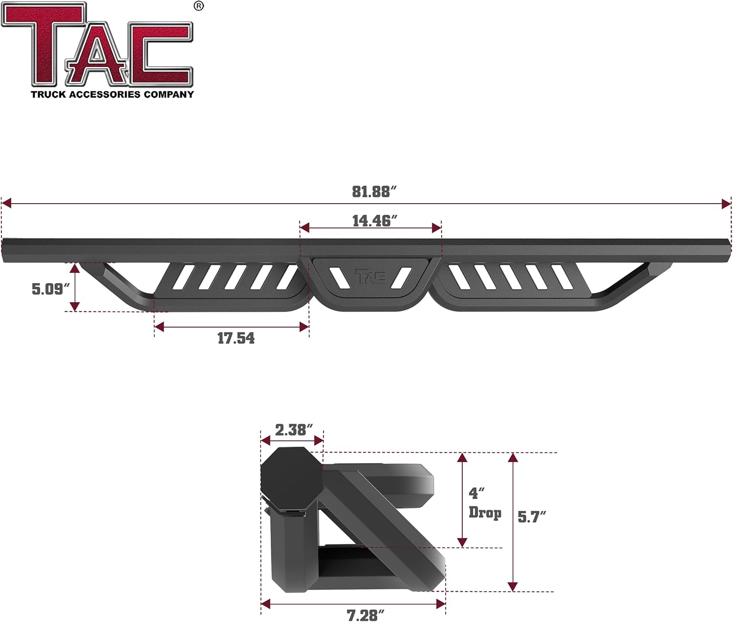 TAC Gen5HD Running Boards W/T 4'-Drop Compatible with 2020-2026 Jeep Gladiator JT Truck| Side Steps| Nerf Bar| Two-Stair| 2 pcs