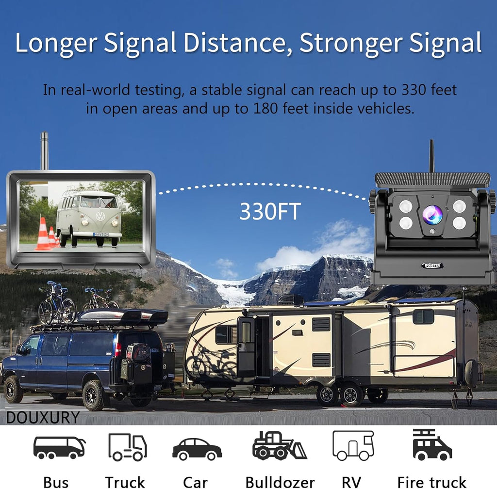 Wireless Backup Camera Solar Magnetic for RV Car Trailer Truck Camper 5th Wheels Hitch Towing No Wiring No Drilling Rechargeable Night Vision Portable Backup Camera with 5' 1080P HD 2-Split Monitor