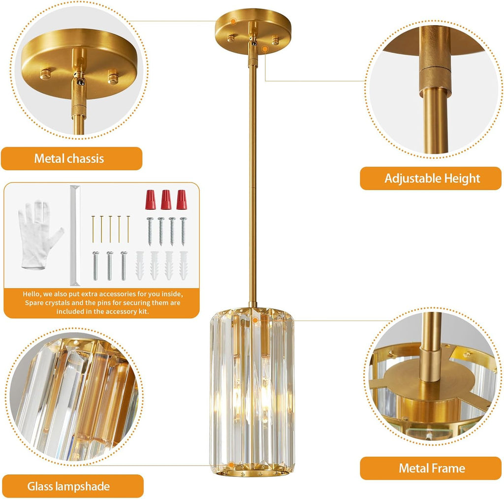 Gold Pendant Lighting Modern Pendant Light Mini Crystal Chandeliers Adjustable Pendant Light Fixture for Kitchen Island Dinning Room Corridor Bedroom(Gold 3-Pack)